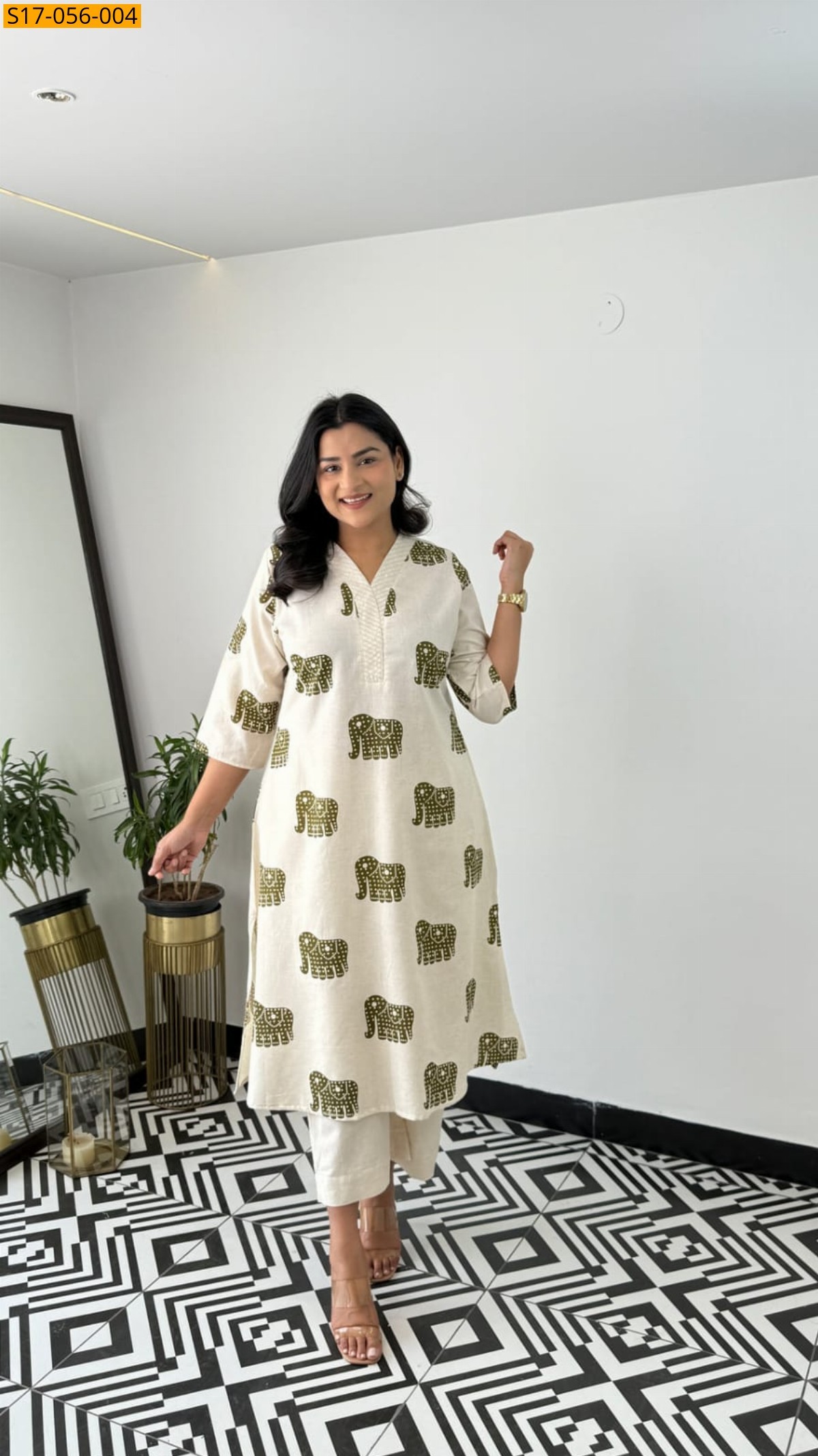 Half white with Green Printed co-ord set