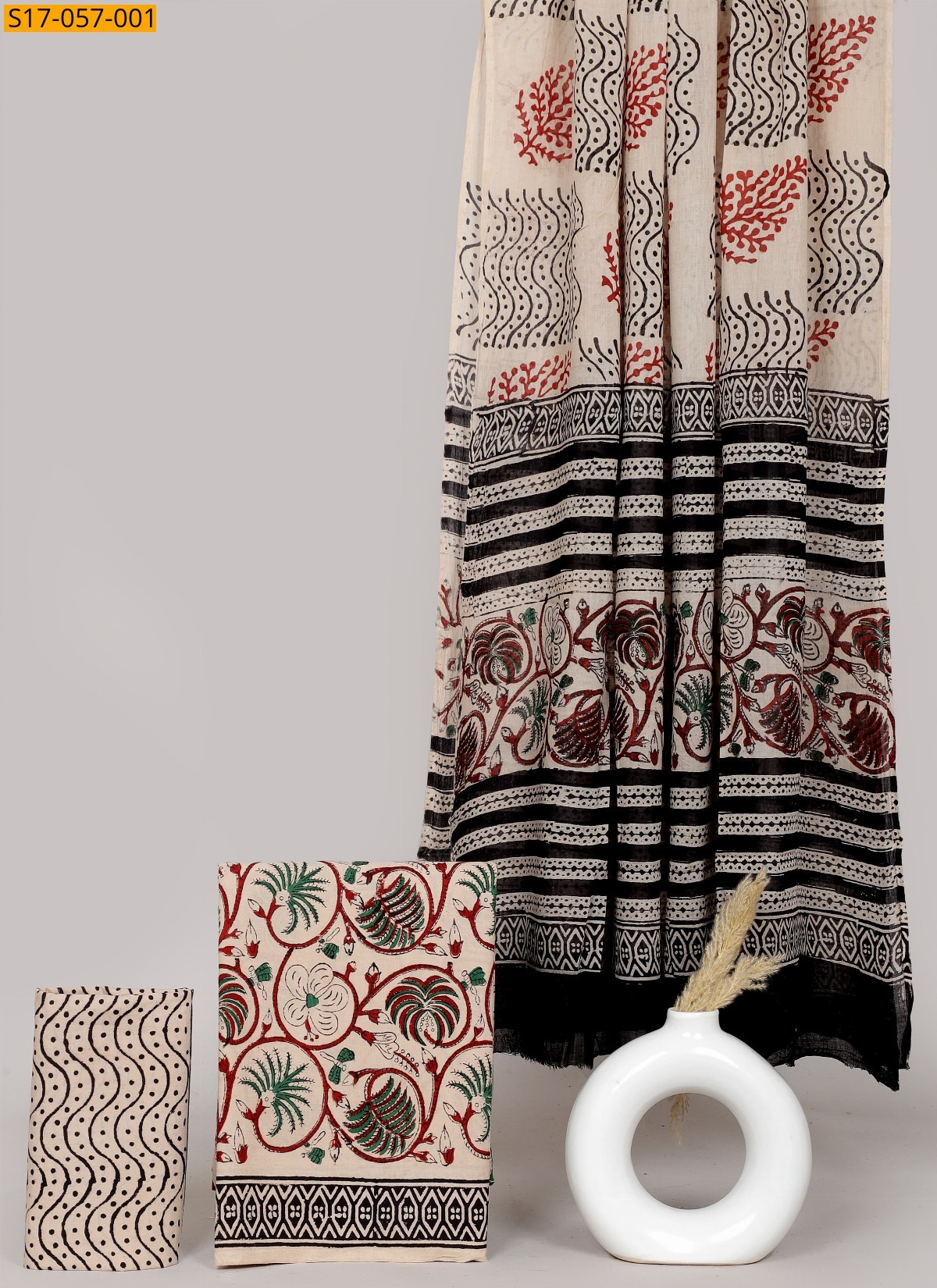 Half White Cotton printed dress material