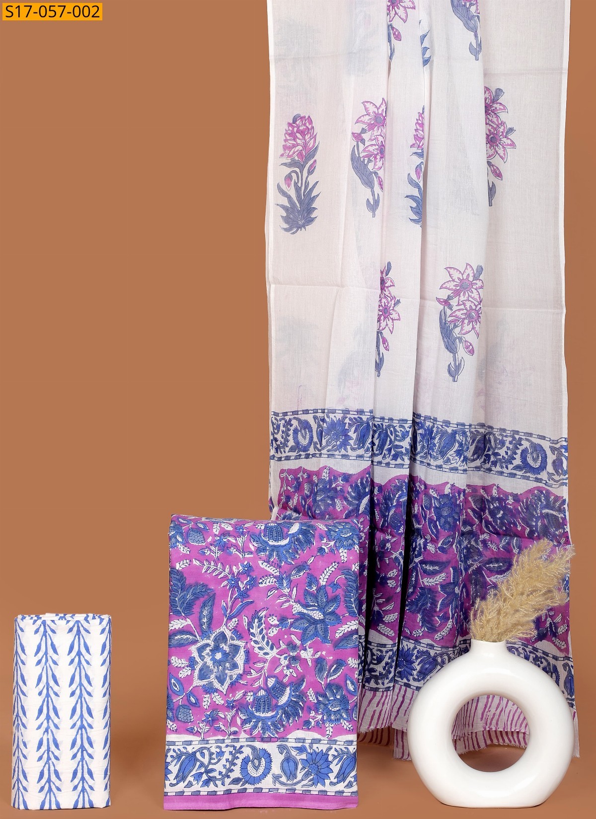 White Cotton printed dress material
