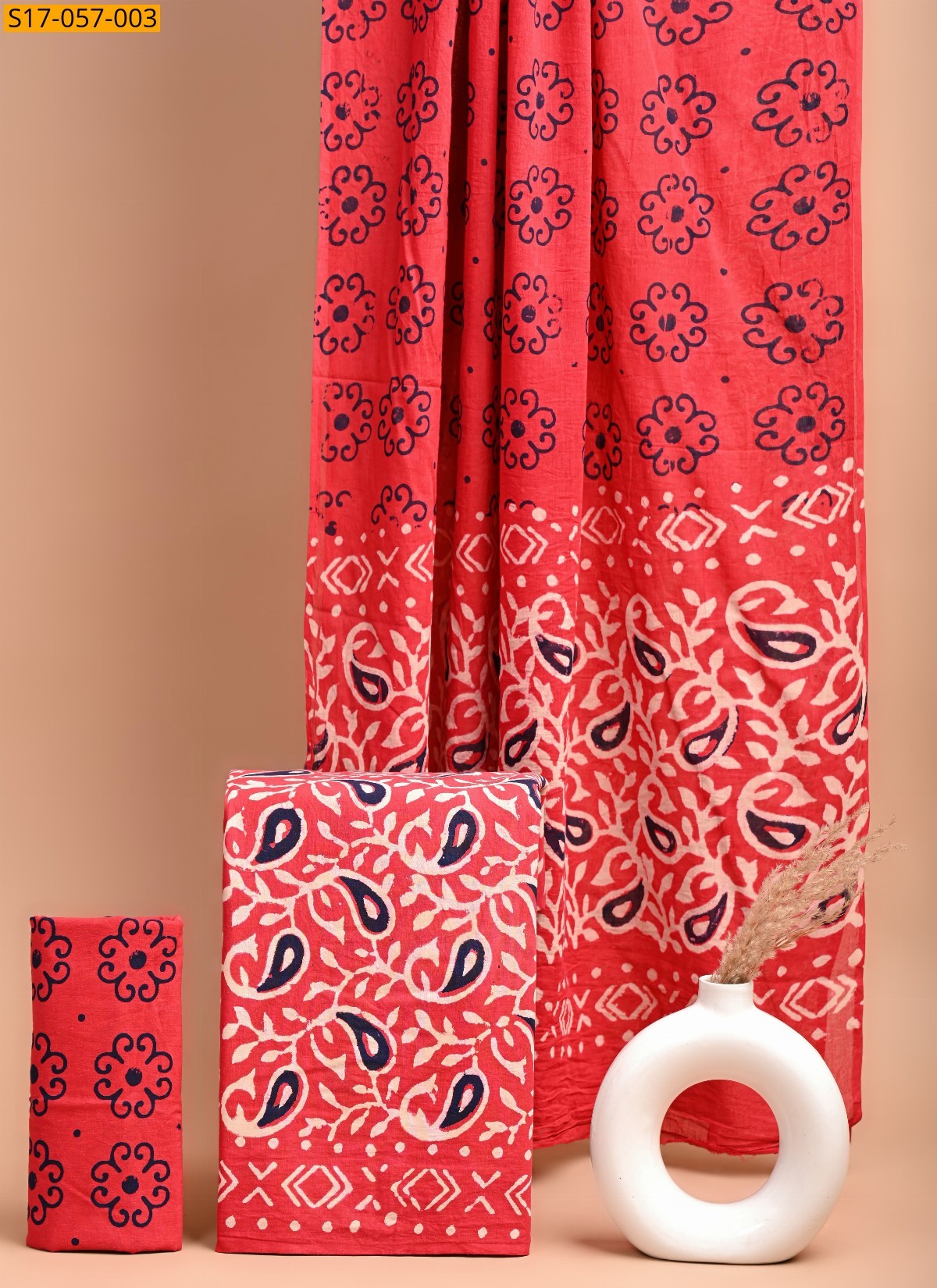Peach Cotton printed dress material