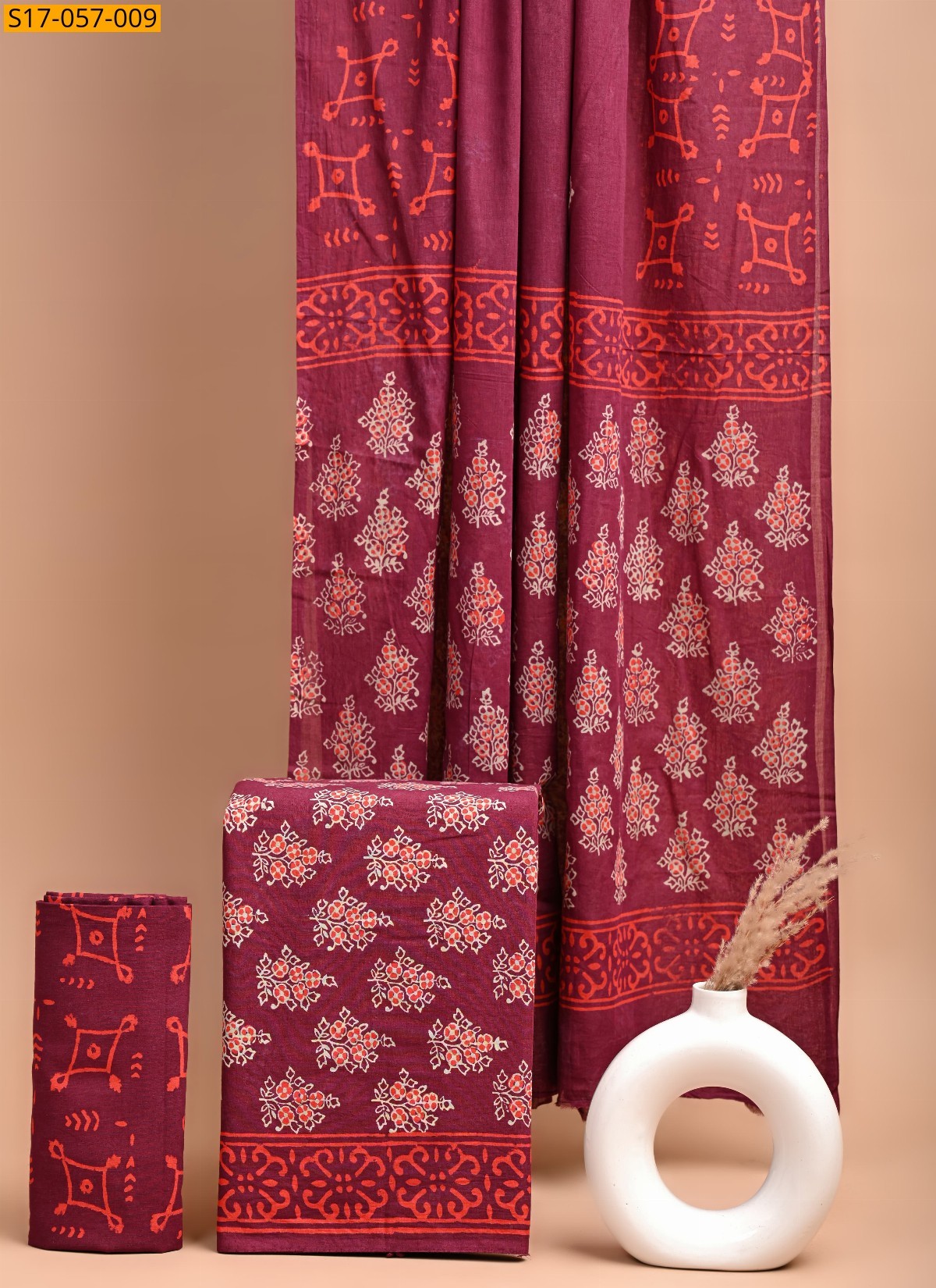 Maroon Cotton printed dress material