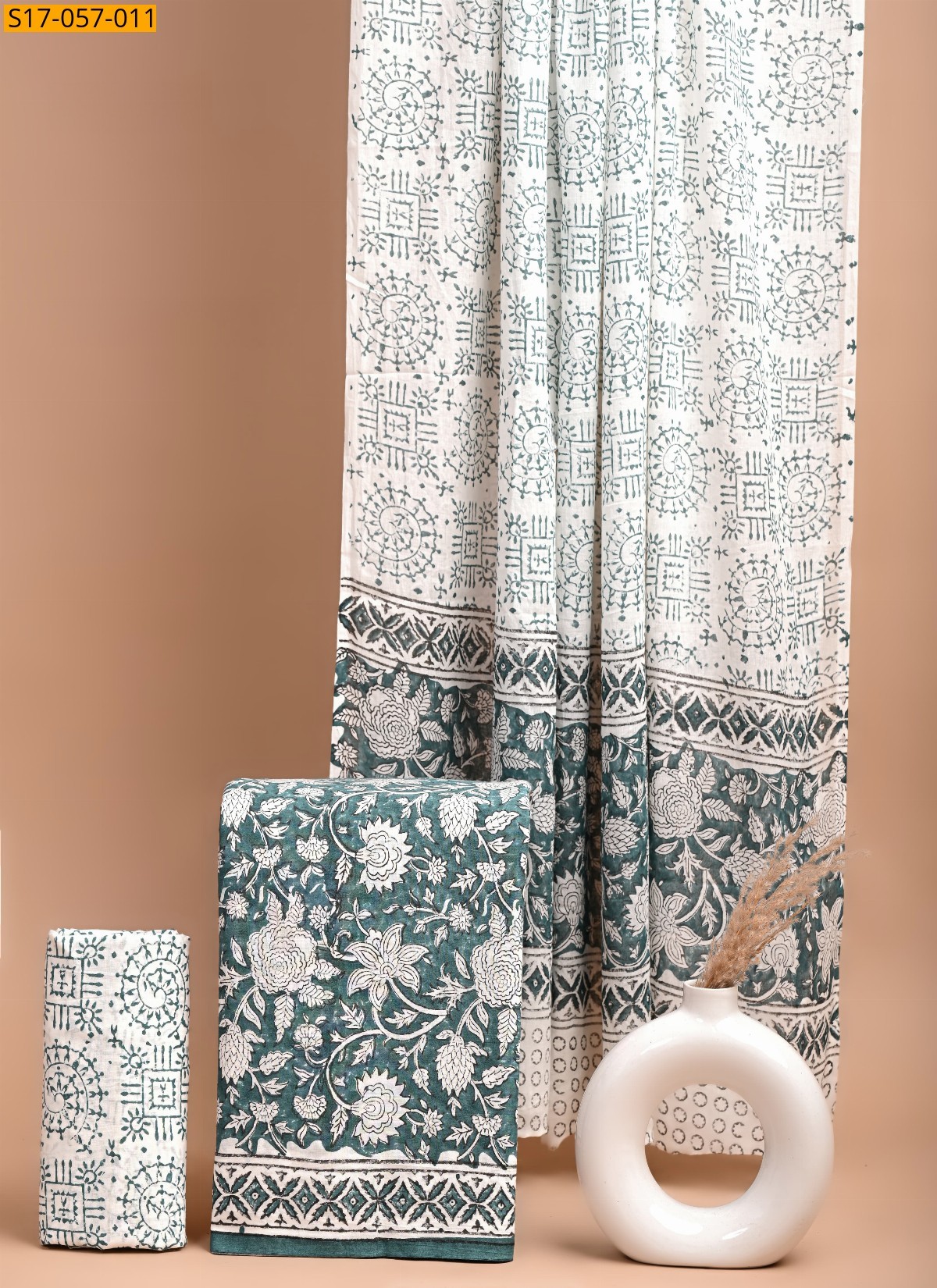 White Cotton printed dress material