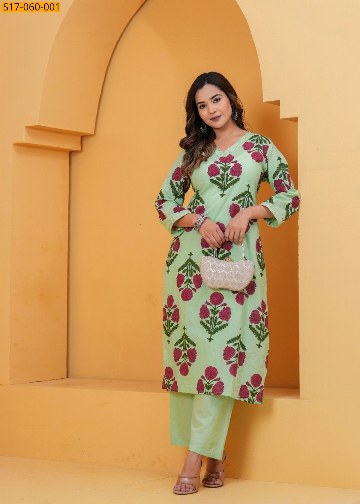 Green Cotton handwoven kurti set