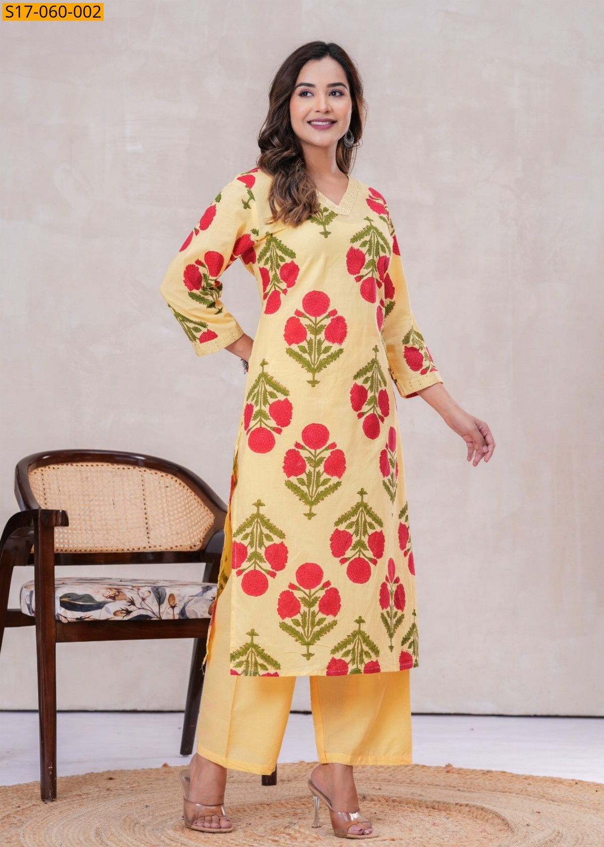 Yellow Cotton handwoven kurti set