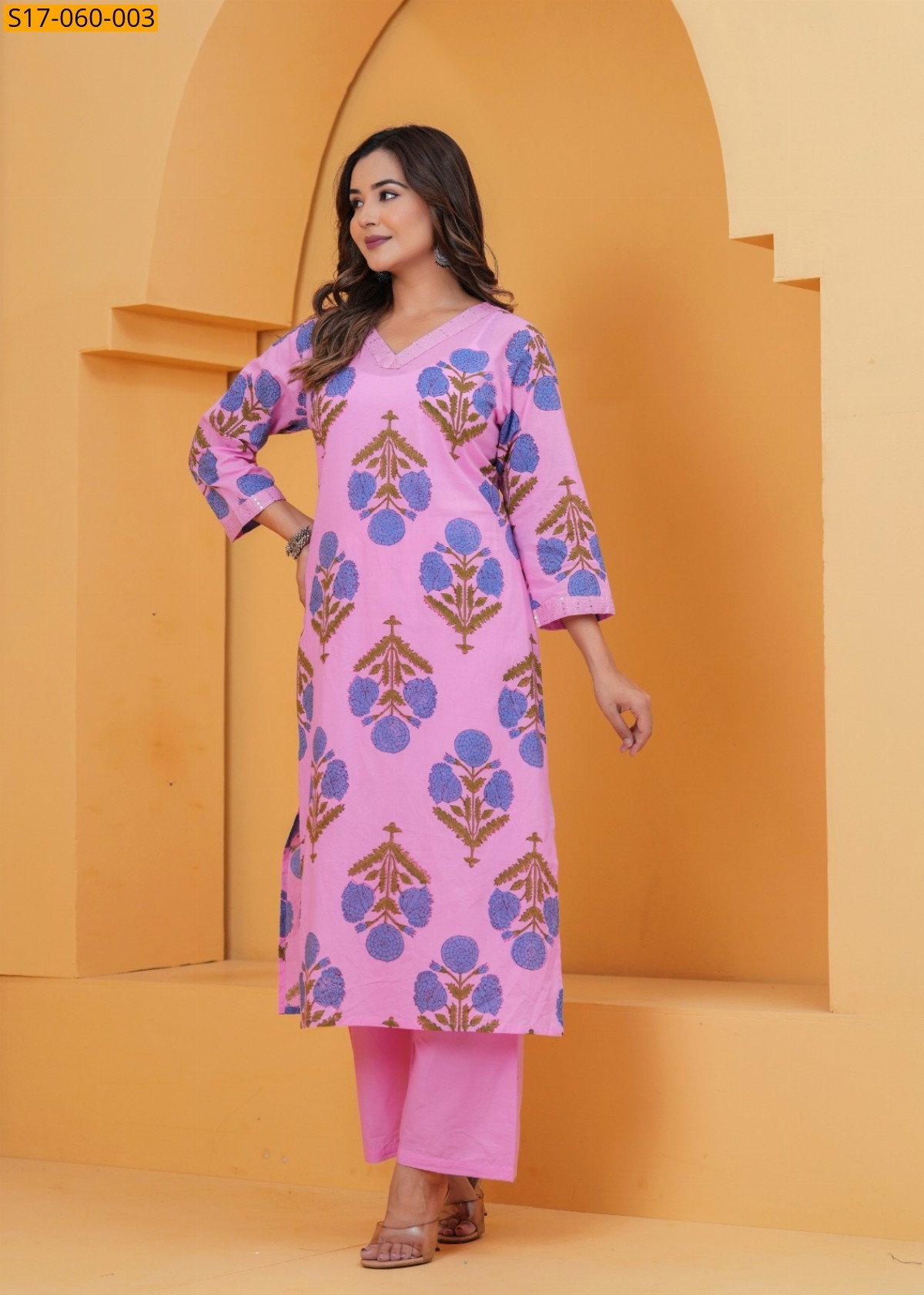Pink Cotton handwoven kurti set