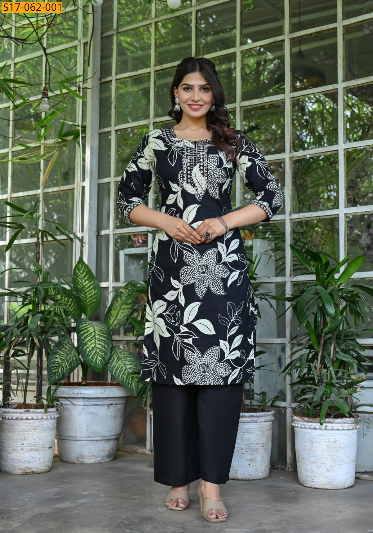 Black Cotton handwoven kurti set