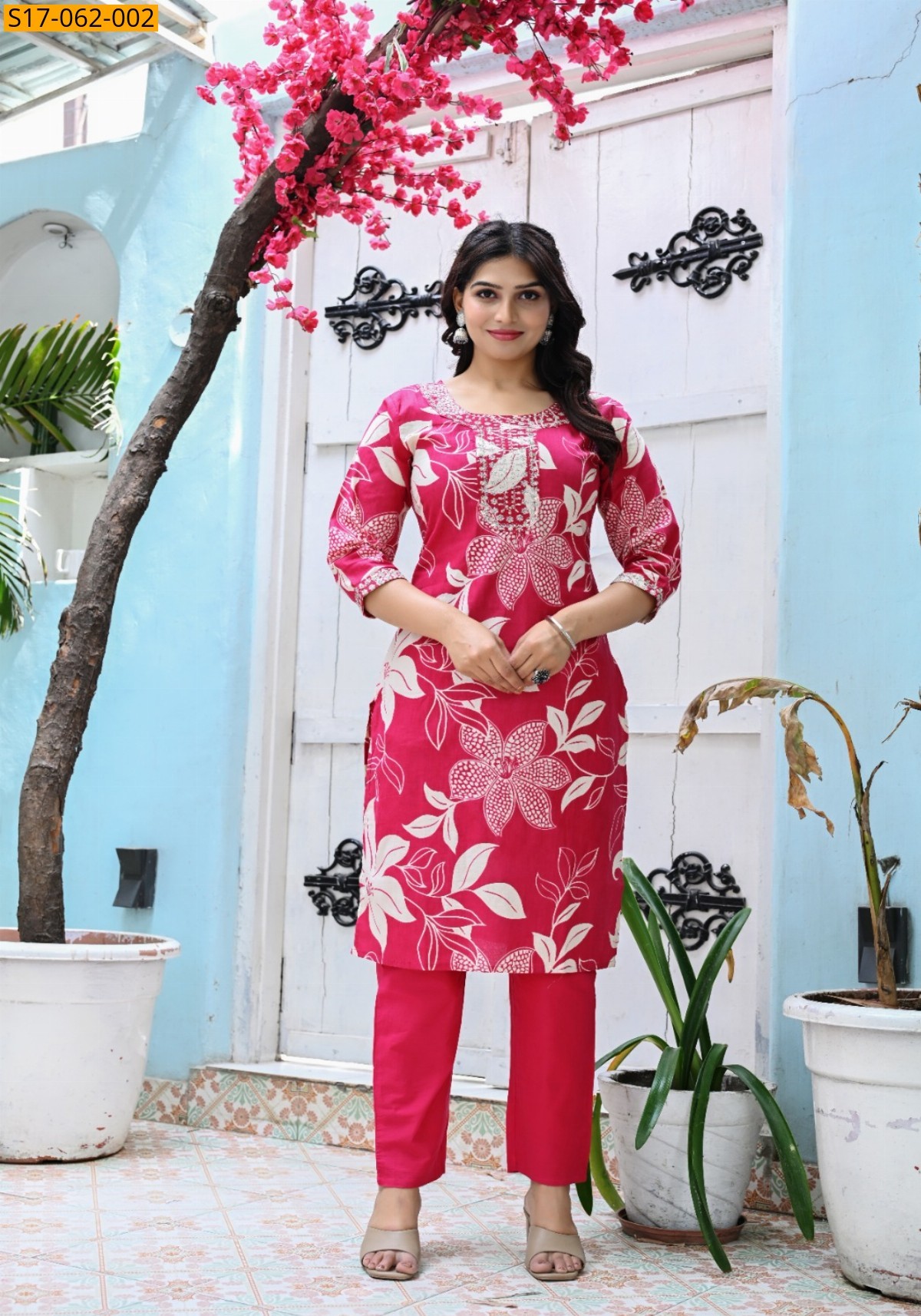 PInk Cotton handwoven kurti set