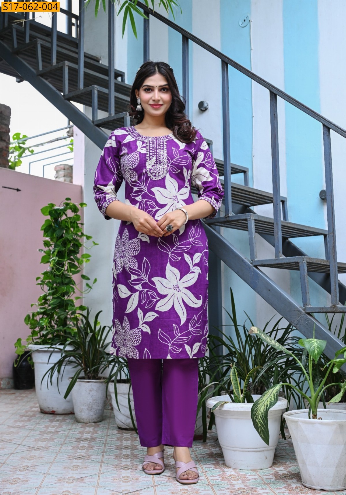 Violet Cotton handwoven kurti set