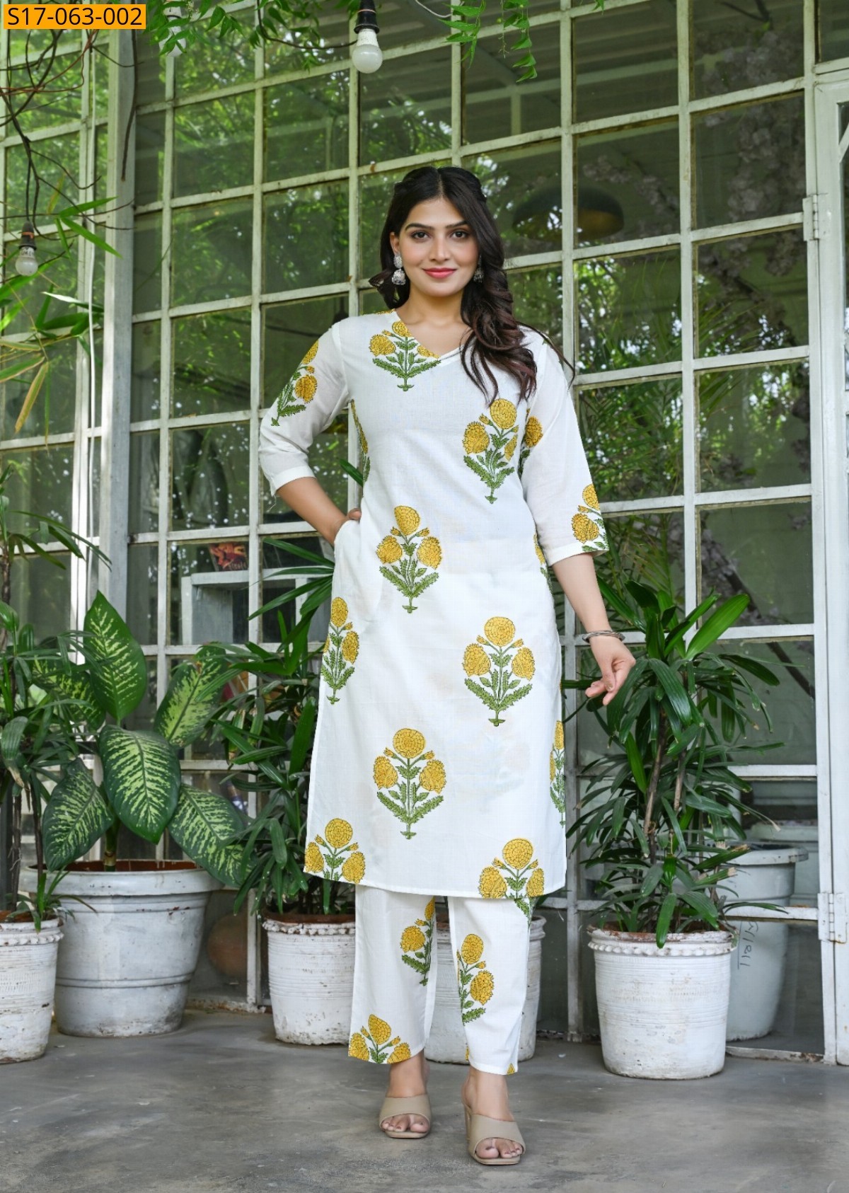 White with Mustard Cotton handwoven kurti set