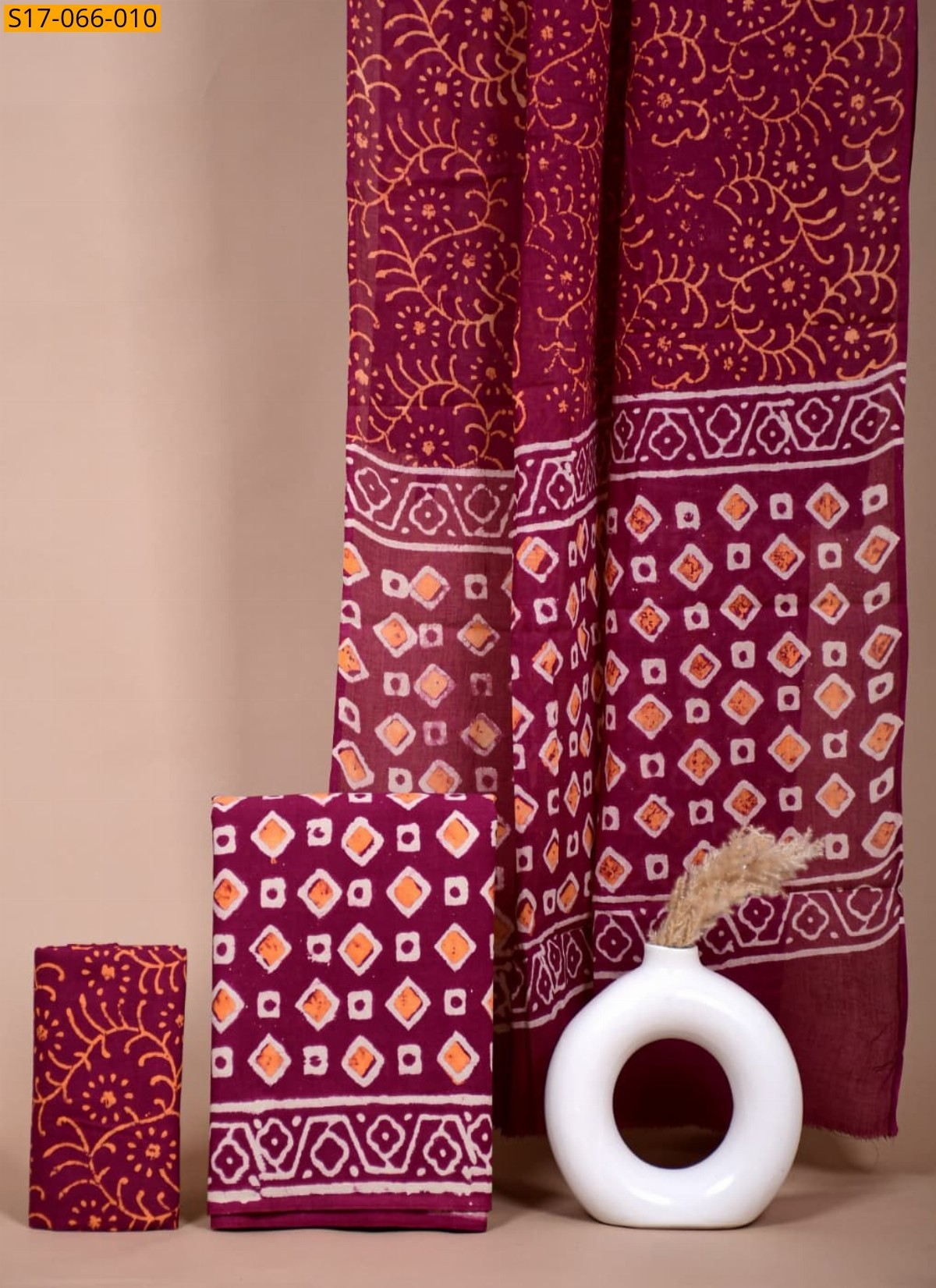 Maroon Cotton mulmul handblock printed set