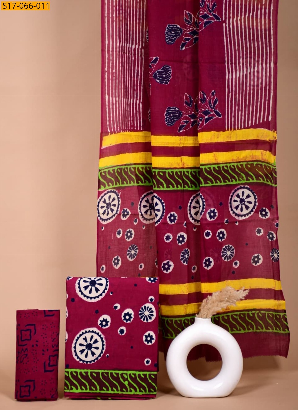 Maroon Cotton mulmul handblock printed set