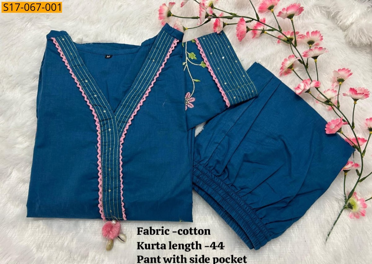 Blue Cotton handwoven kurti set