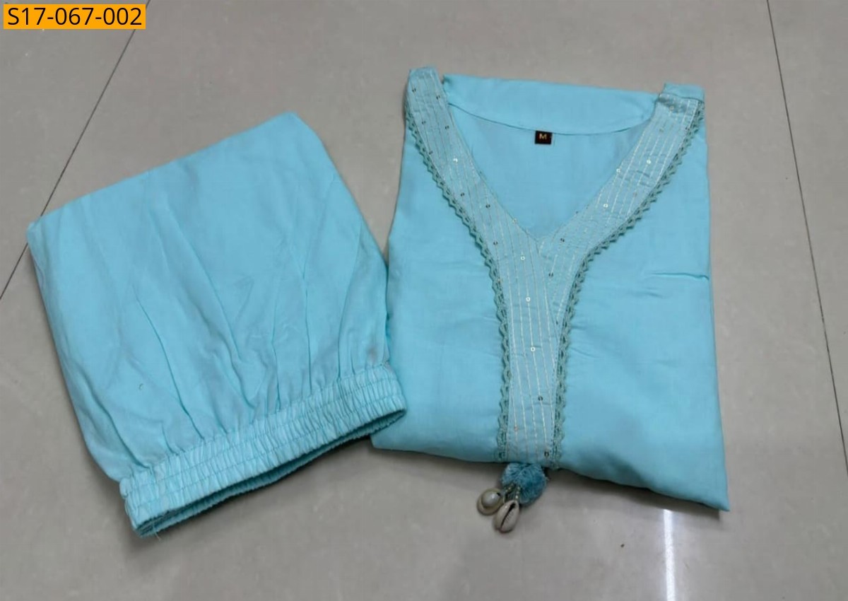 Sky Blue Cotton handwoven kurti set