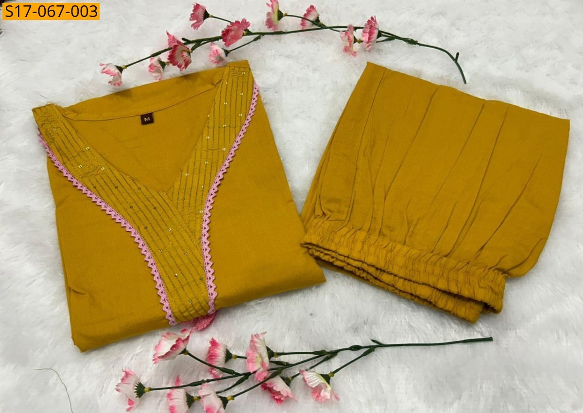 Yellow Cotton handwoven kurti set