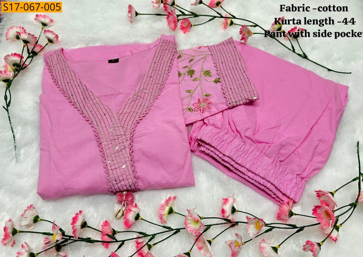Pink Cotton handwoven kurti set