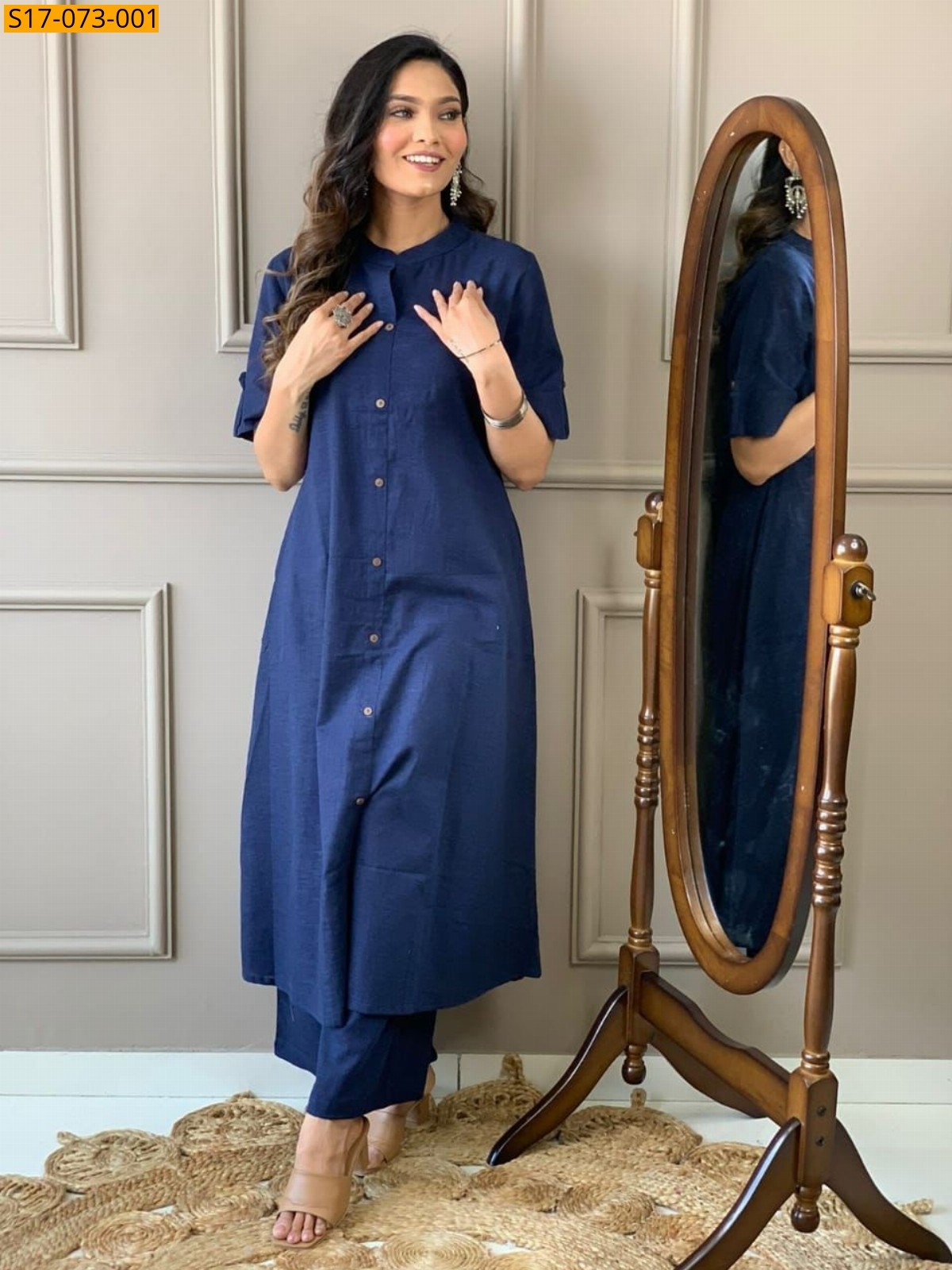 Navy blue Fancy kurti palazzo cotton set