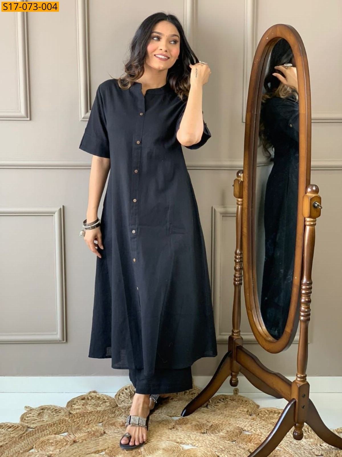Black Fancy kurti palazzo cotton set