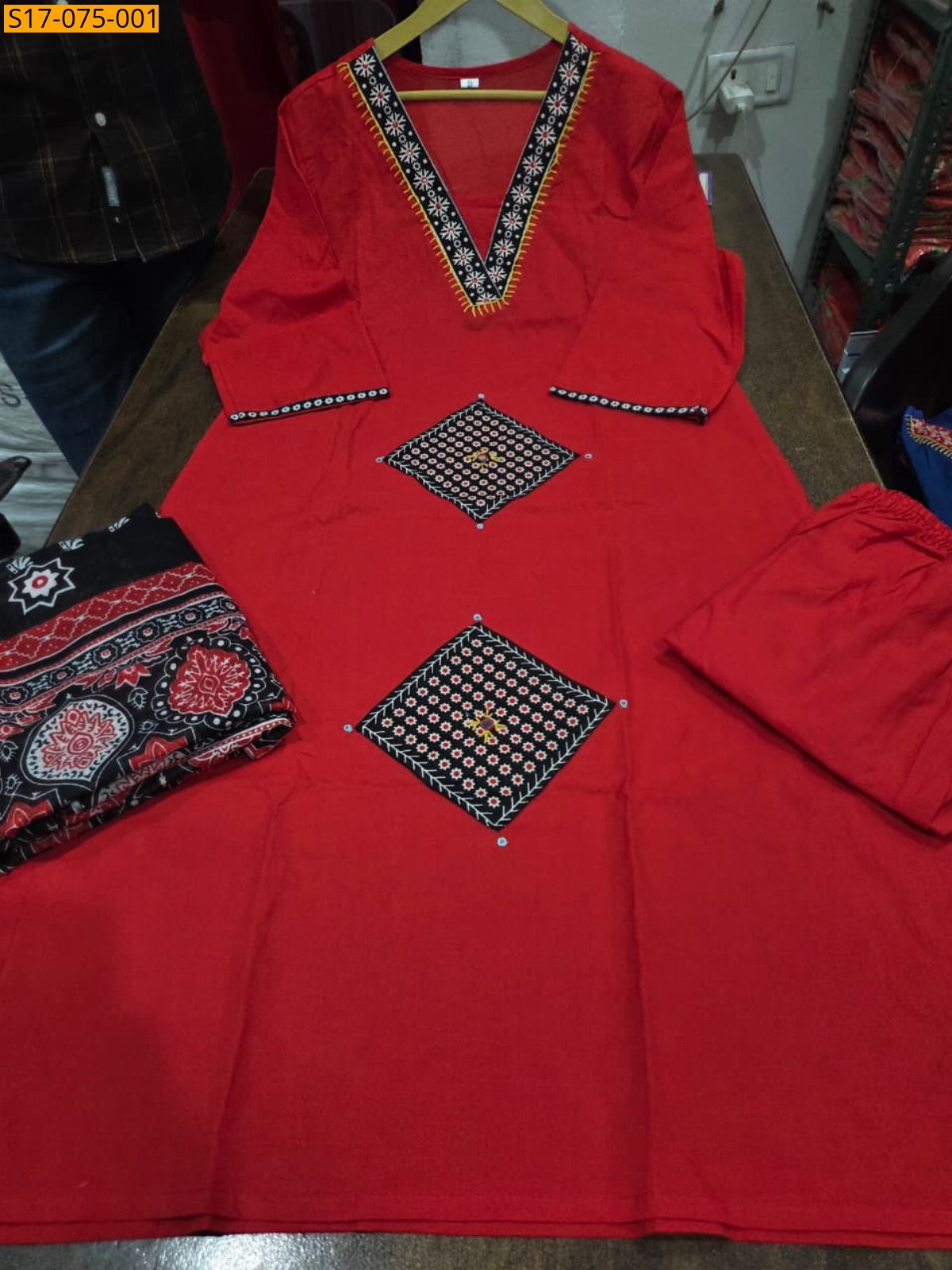 Red Kurti pant dupatta set