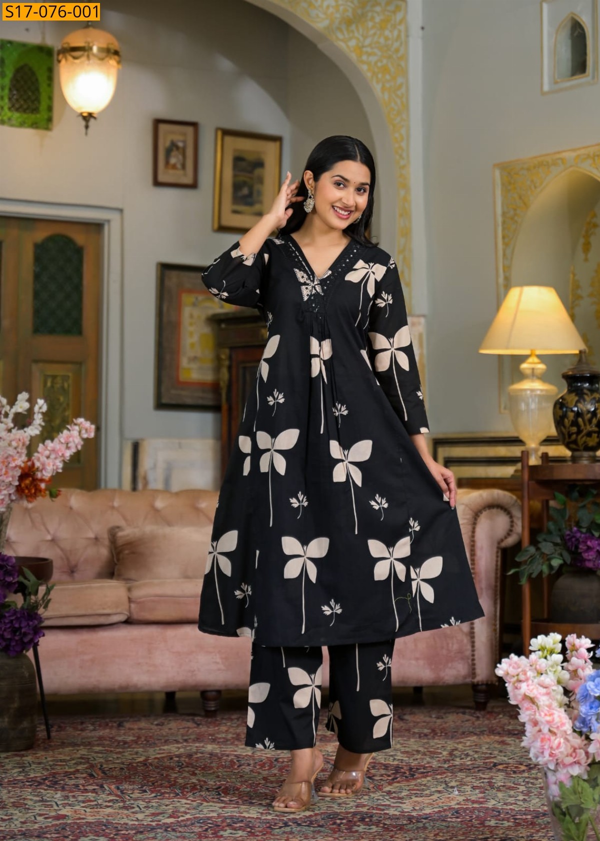 Black Cotton Kurti with pant set
