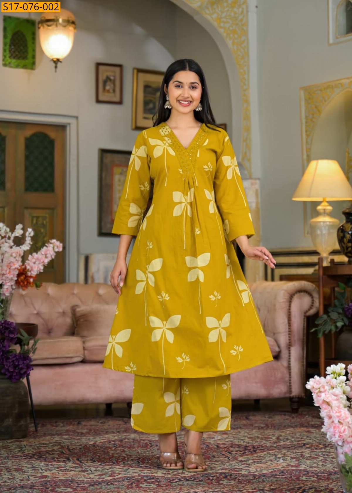 Mustard Cotton Kurti with pant set