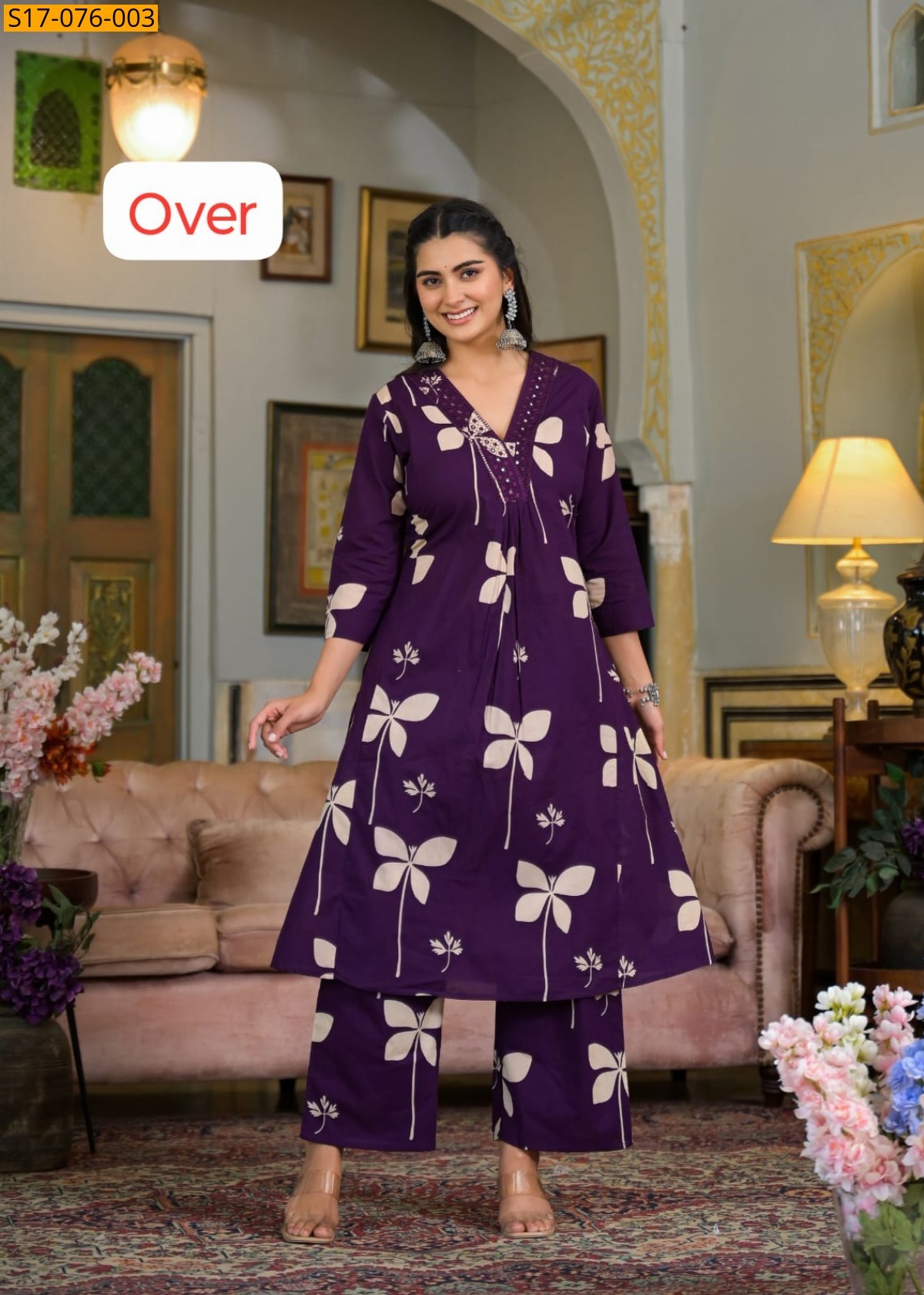 Purple Cotton Kurti with pant set