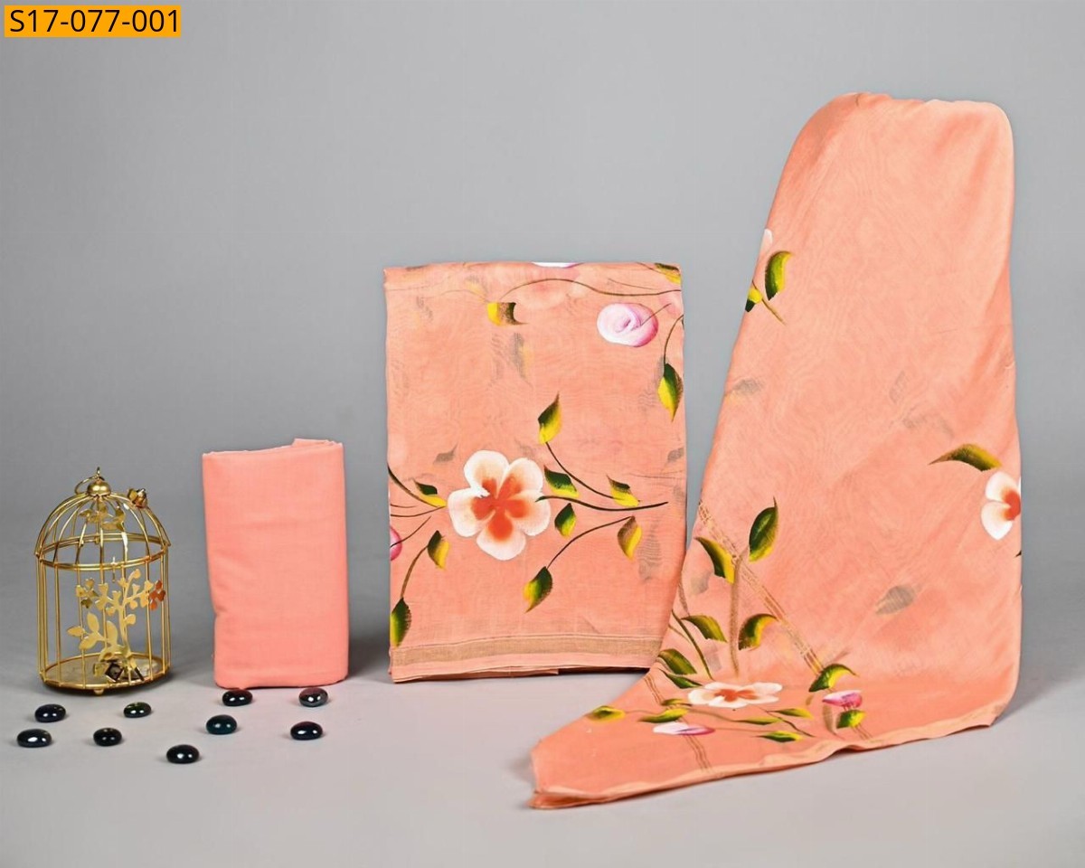 Peach Chanderi silk suit set(Unstiched)