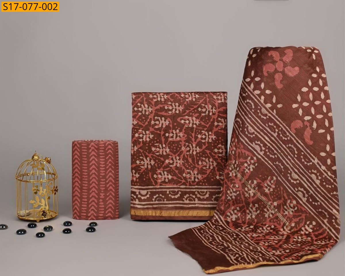 Brown Chanderi silk suit set(Unstiched)