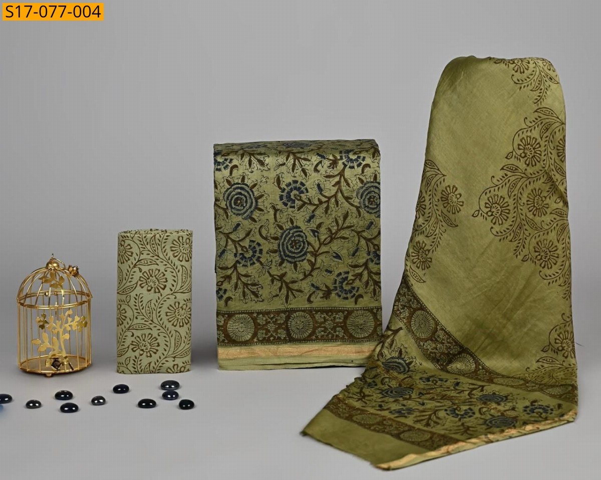 Green Chanderi silk suit set(Unstiched)