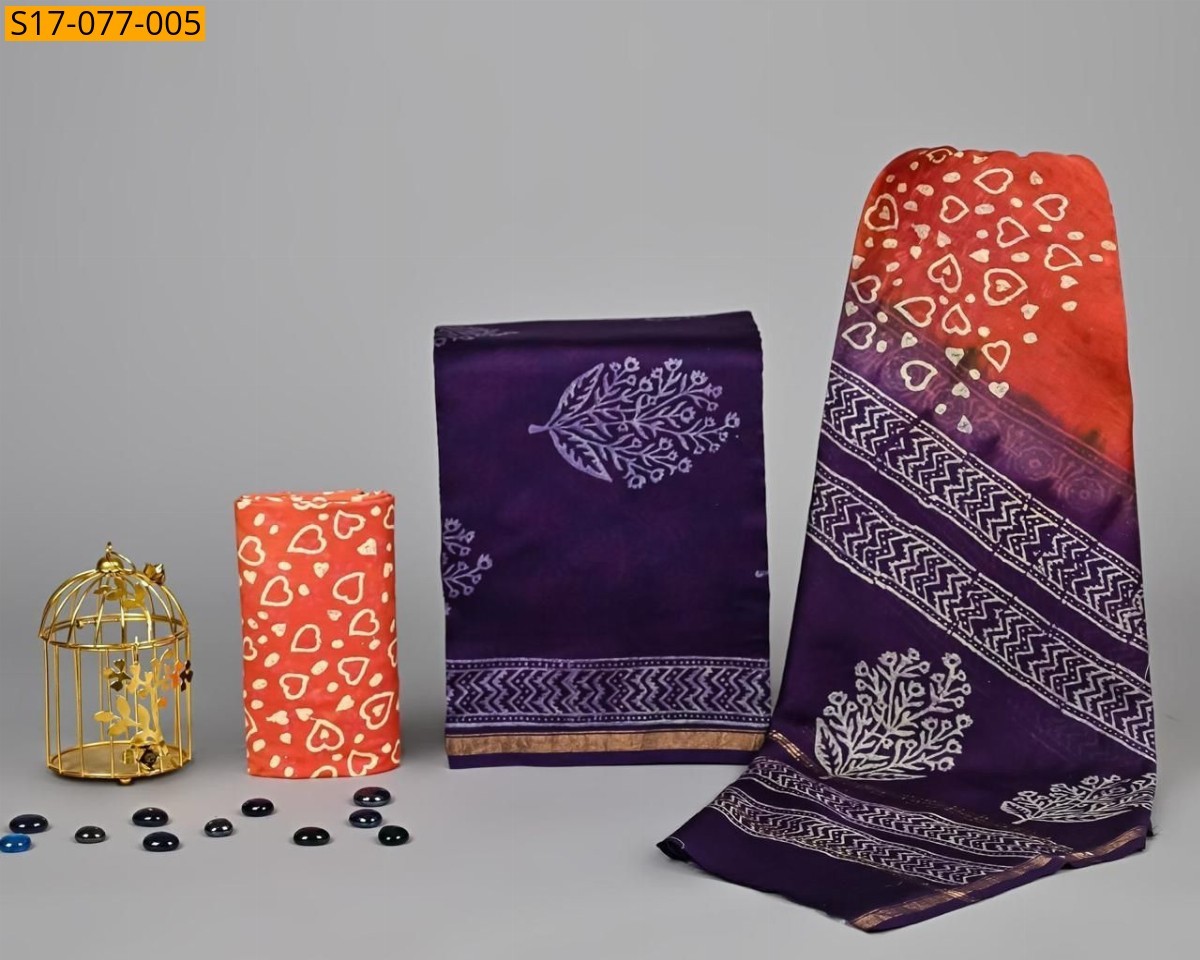 Orange Chanderi silk suit set(Unstiched)