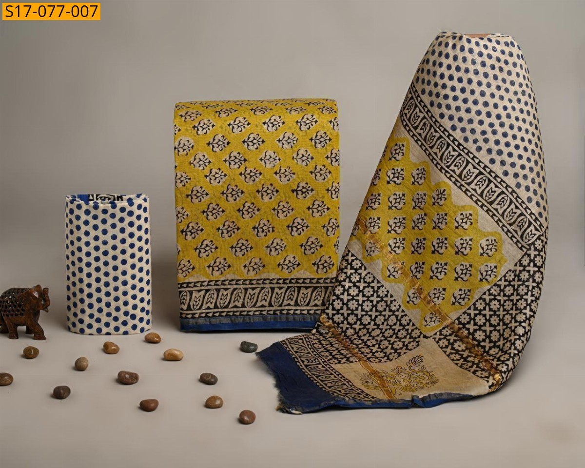 Yellow Chanderi silk suit set(Unstiched)