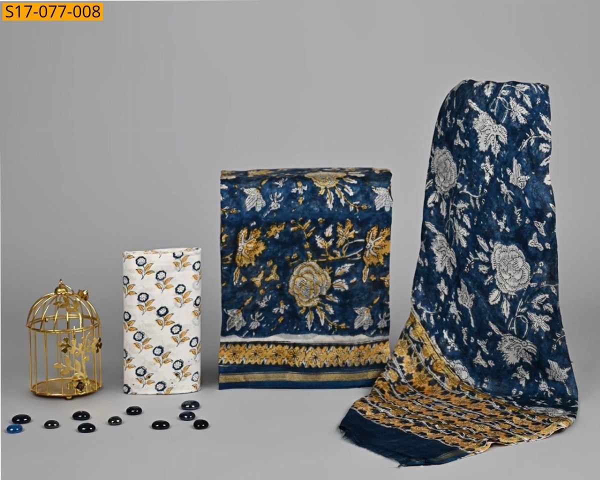 Blue Chanderi silk suit set(Unstiched)
