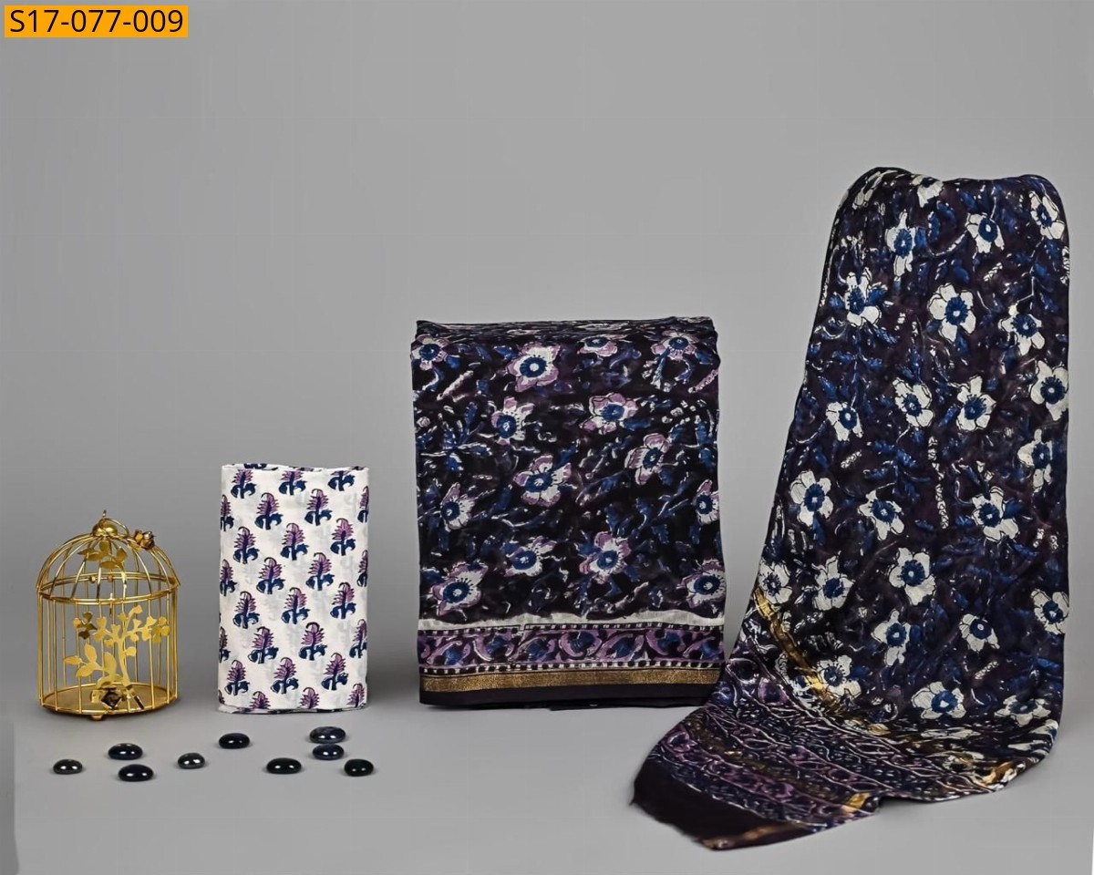 Black Chanderi silk suit set(Unstiched)