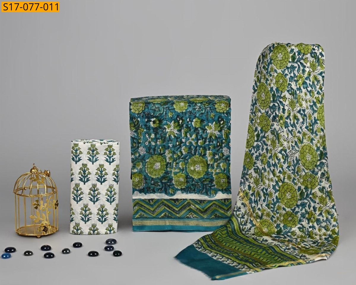 Green Chanderi silk suit set(Unstiched)