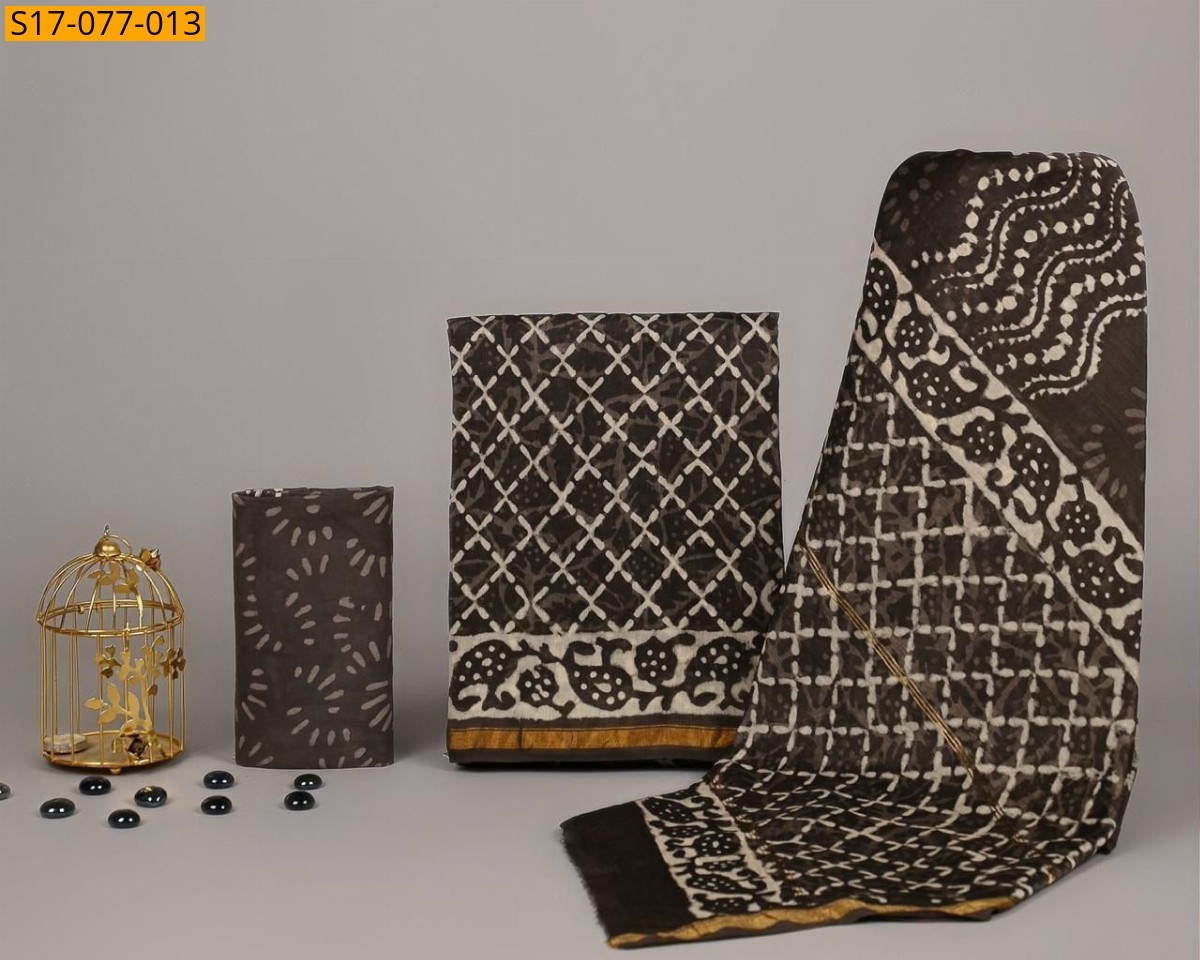 Gray Chanderi silk suit set(Unstiched)