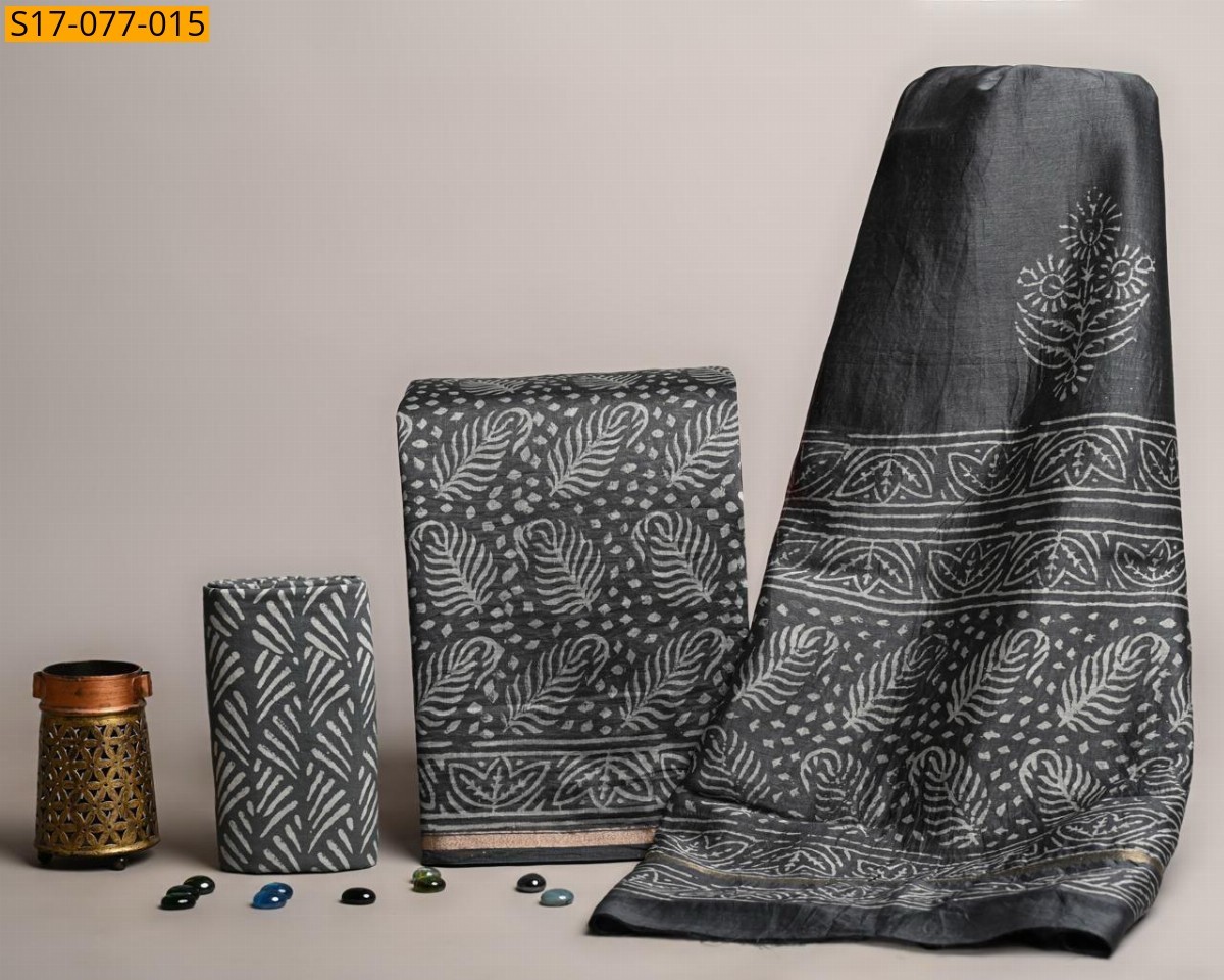 Gray Chanderi silk suit set(Unstiched)