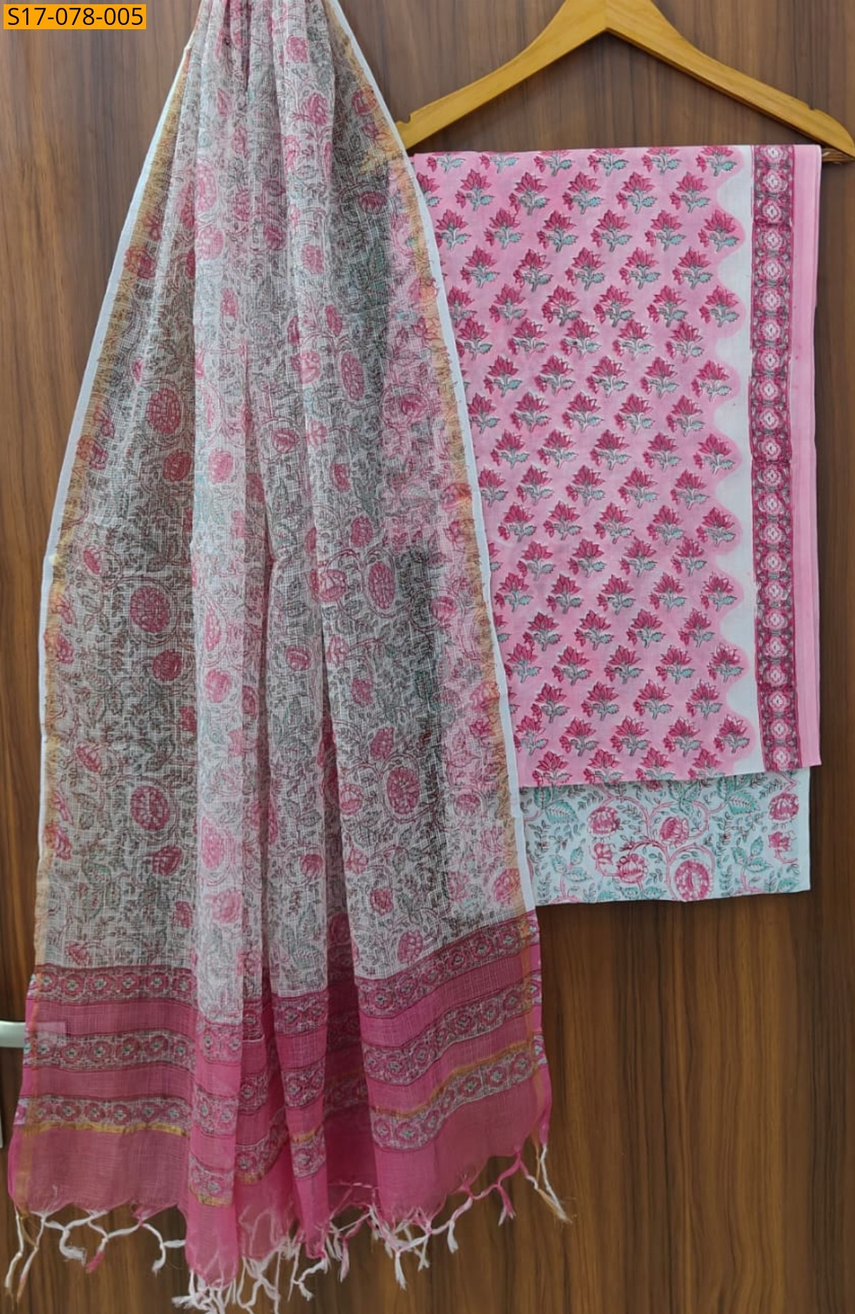 Baby pink  Cotton Suits with Kota Doriya Dupatta(Unstiched)