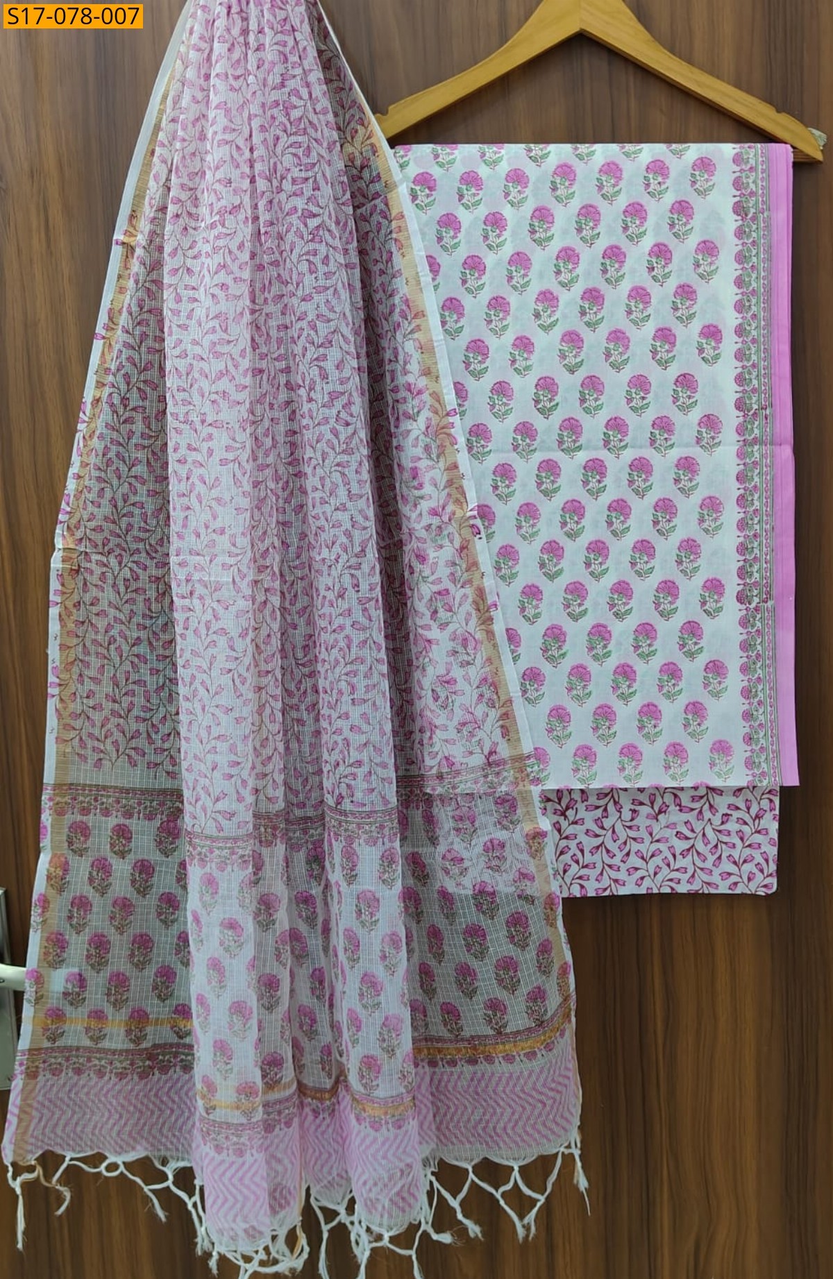 White Cotton Suits with Kota Doriya Dupatta(Unstiched)