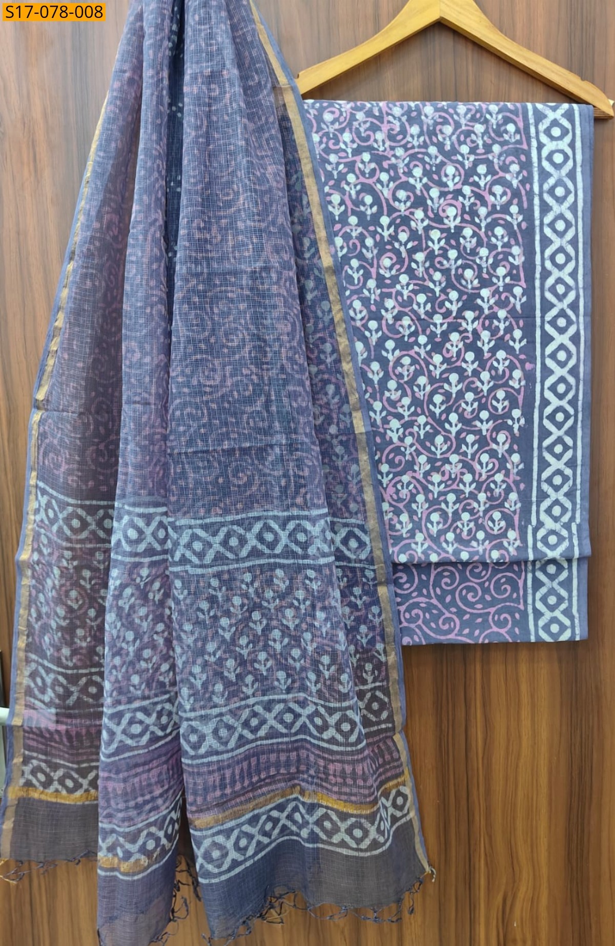Gray Cotton Suits with Kota Doriya Dupatta(Unstiched)