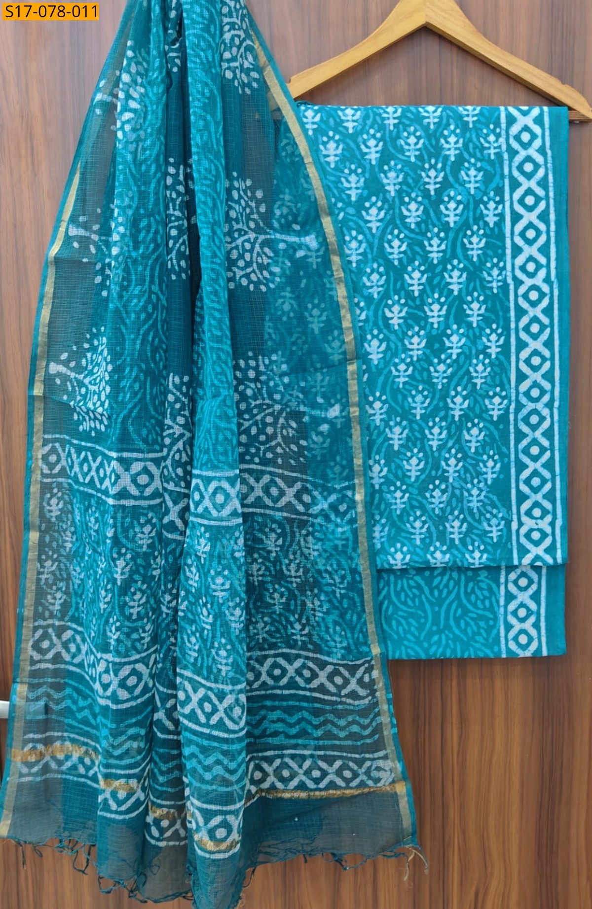 Blue Cotton Suits with Kota Doriya Dupatta(Unstiched)