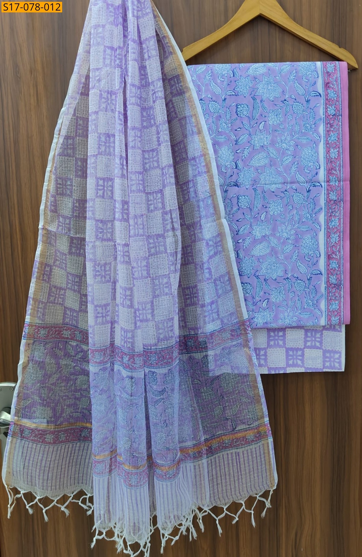 Blue Cotton Suits with Kota Doriya Dupatta(Unstiched)
