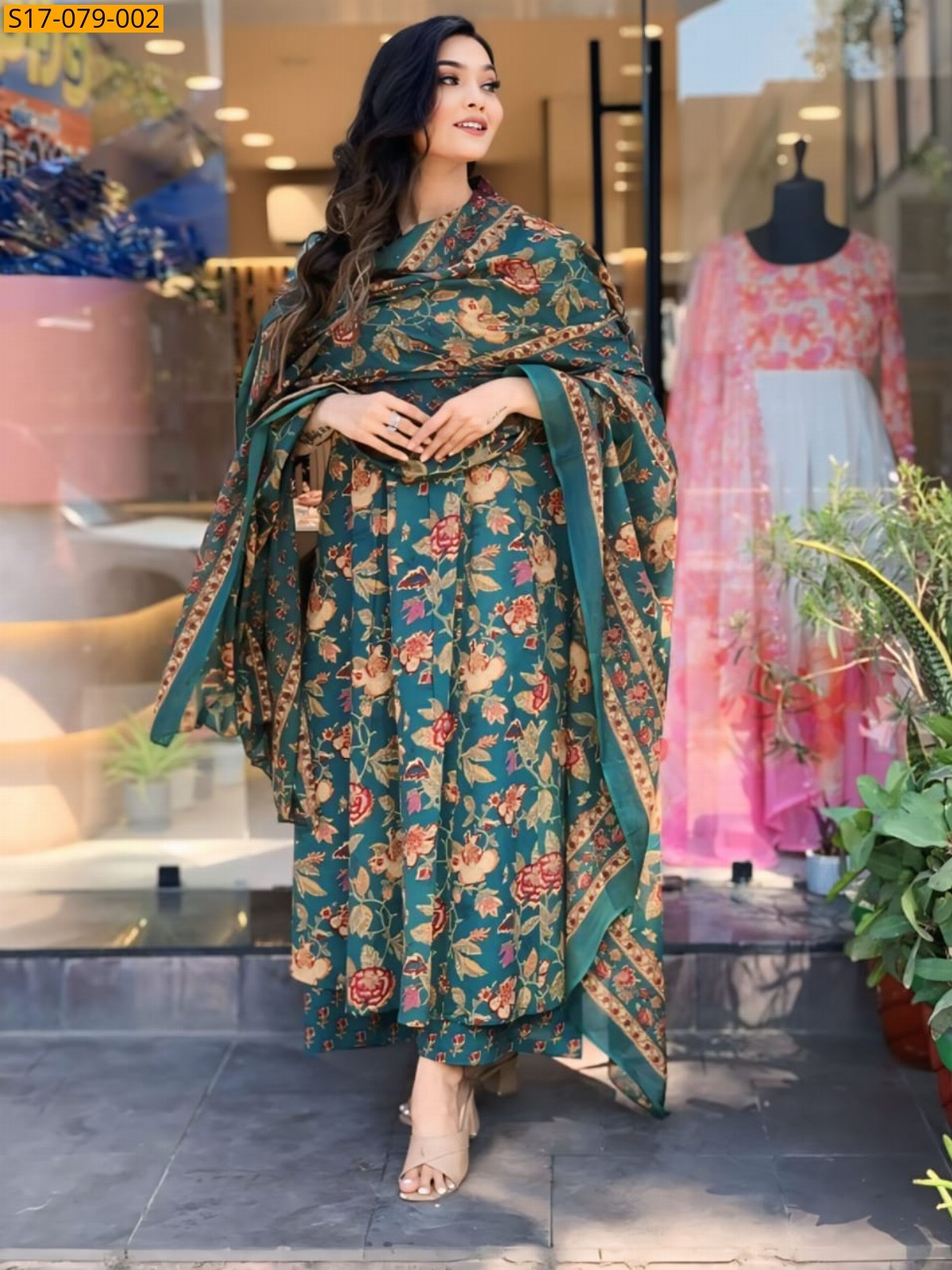 Green Fancy Cotton printed  3 Pcs set