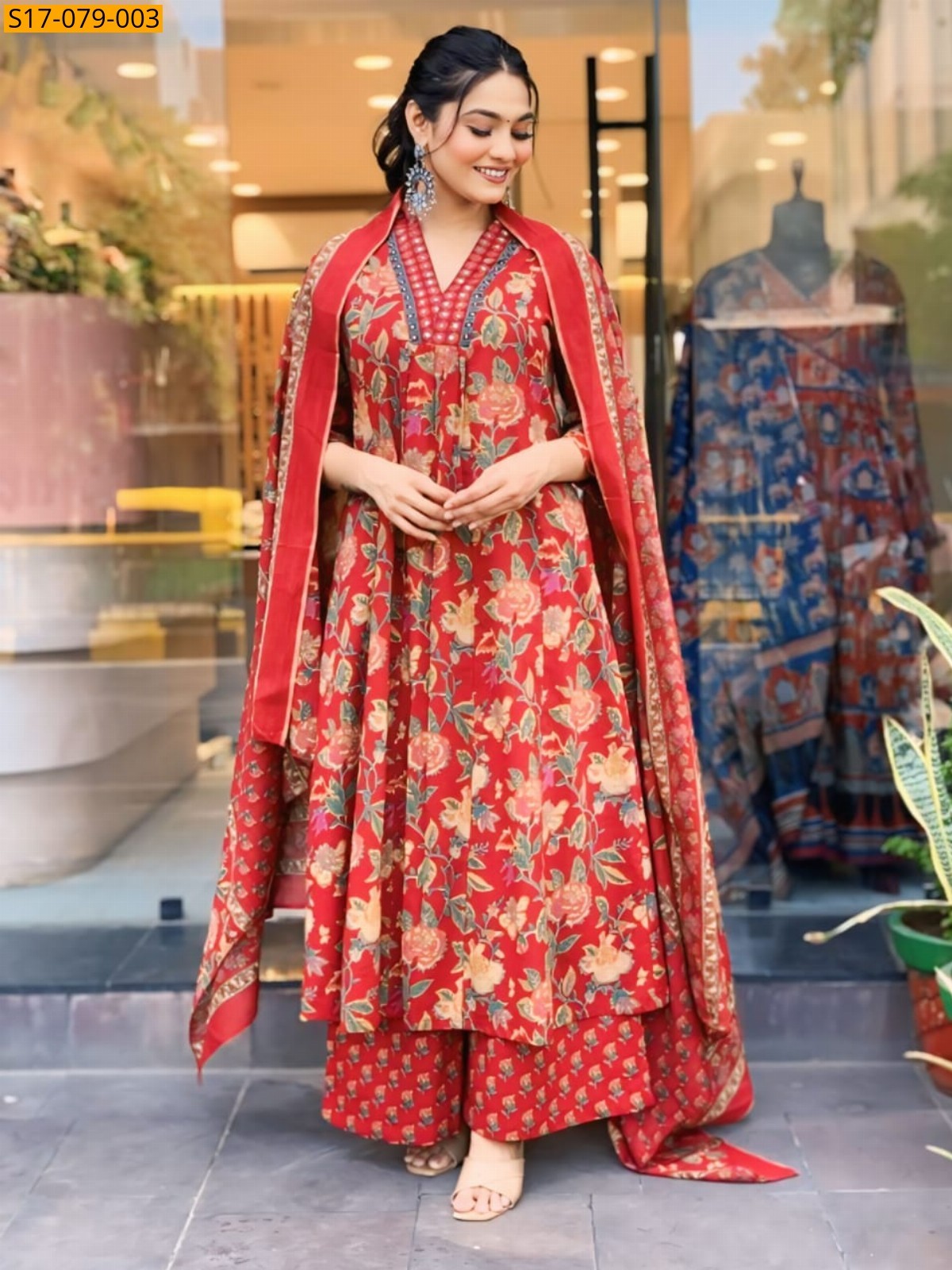 Red Fancy Cotton printed  3 Pcs set