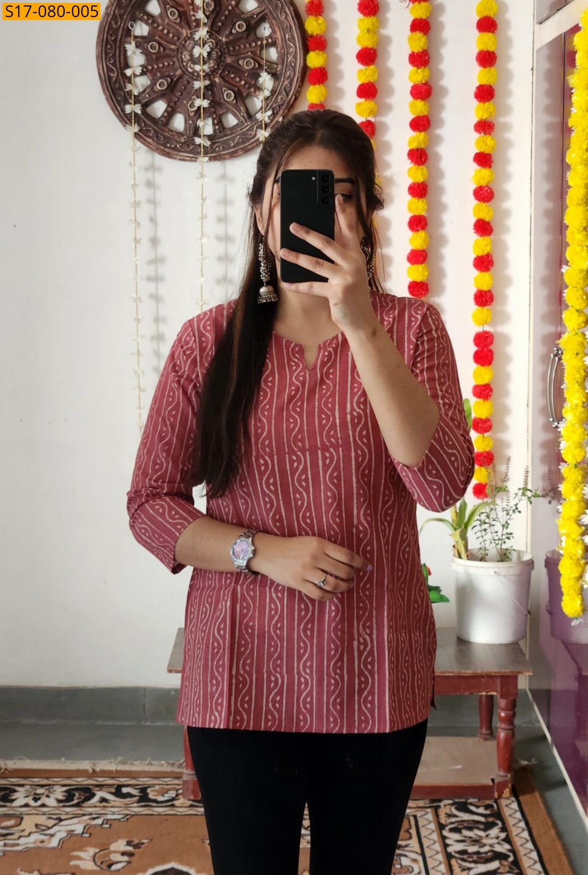 Pink Cotton printed‎ short Top