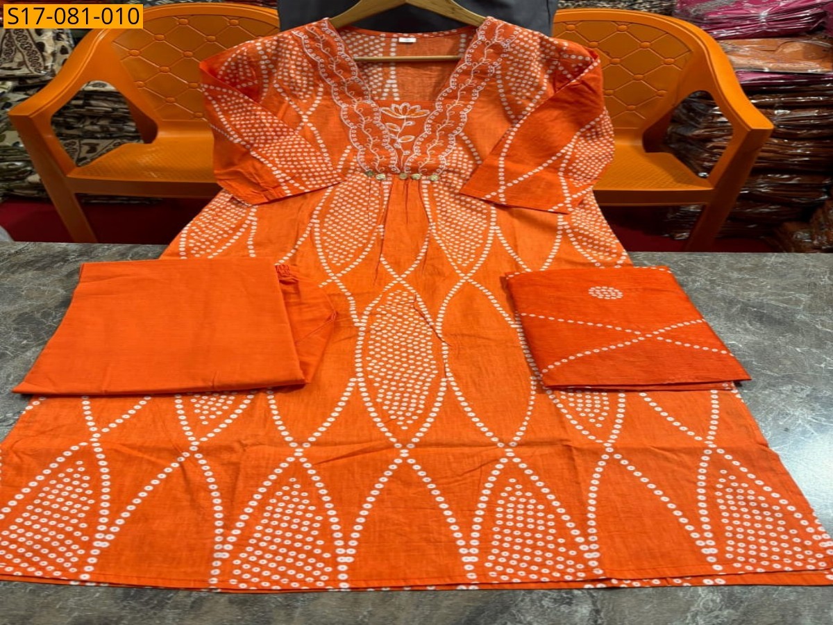 Orange Fancy Cotton Kurti  