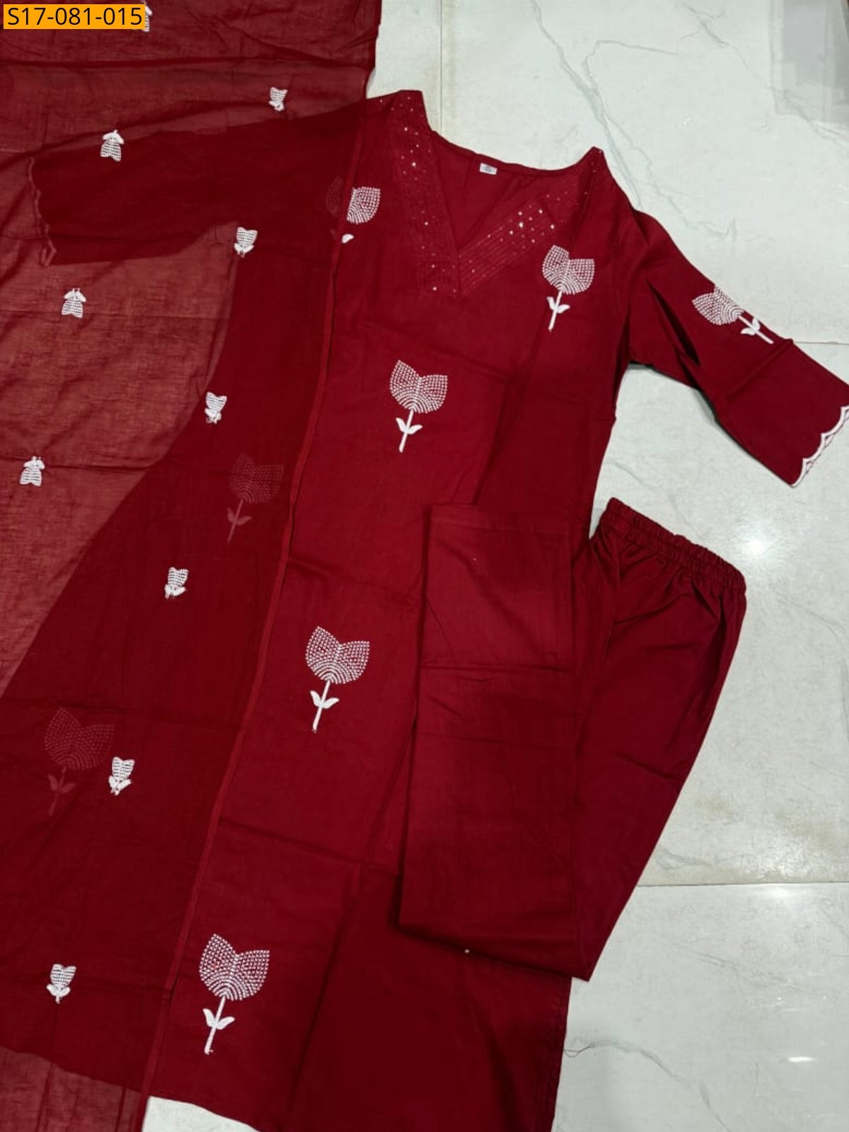 Maroom Fancy Cotton Kurti  Three Piece Suit Set