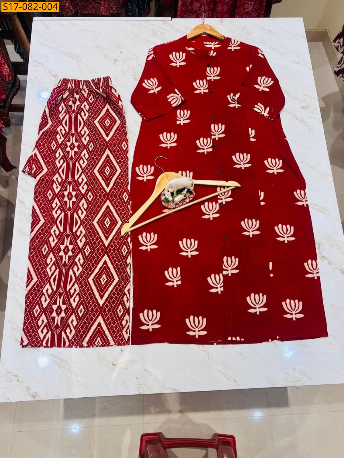 Red Fancy  cotton kurti Palazza set