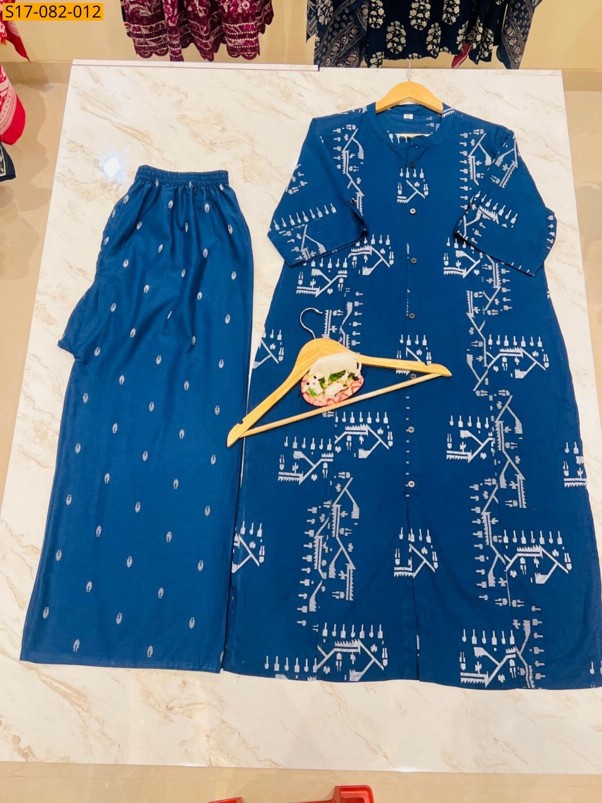 Blue Fancy  cotton kurti Palazza set