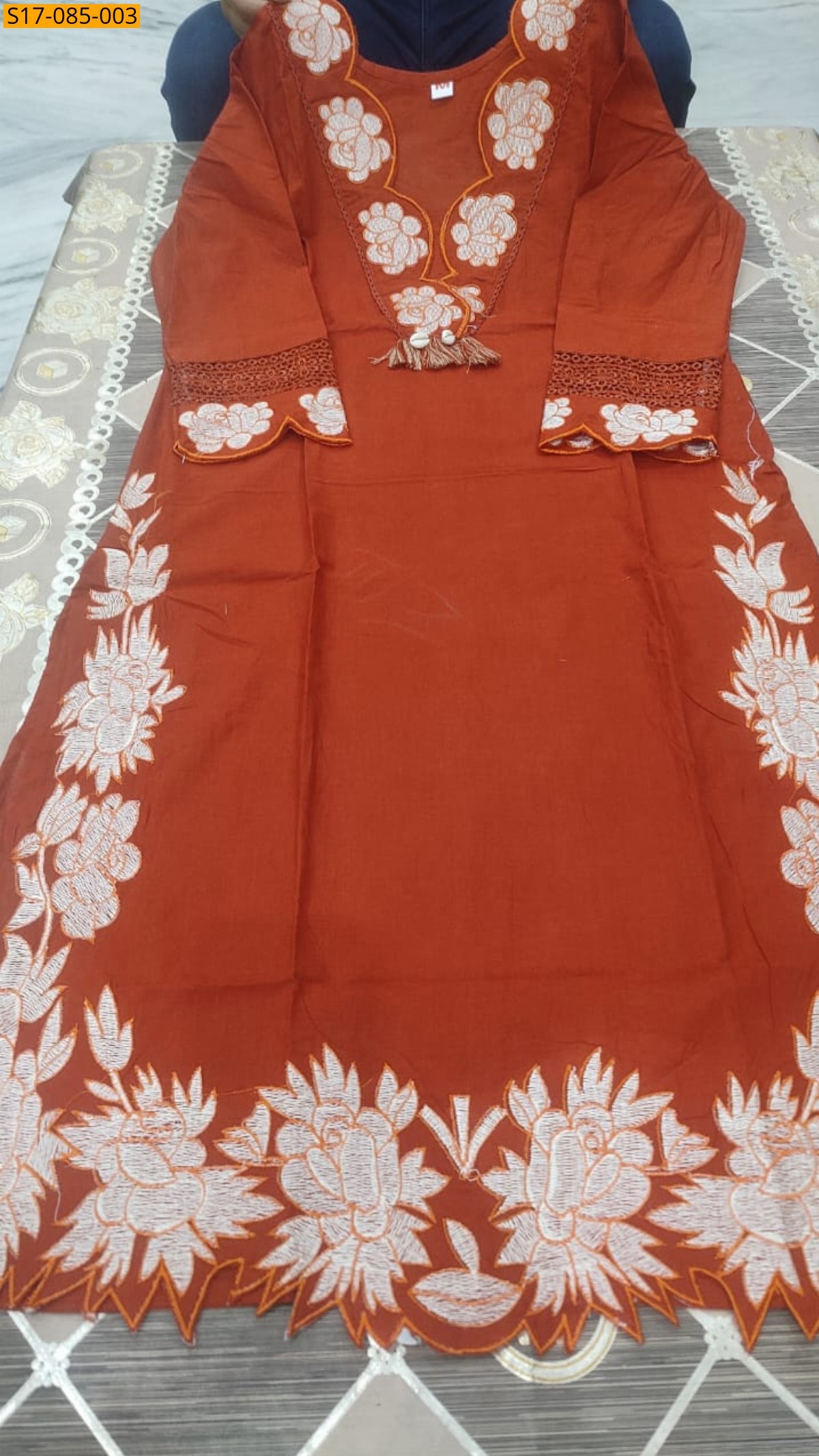 Orange Fancy Cotton Kurti Three Piece Suit Set