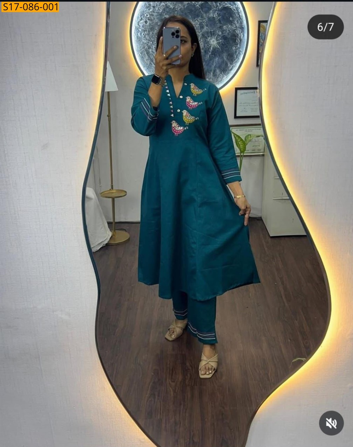Peacock green Fancy Cotton Kurti with Pant set 