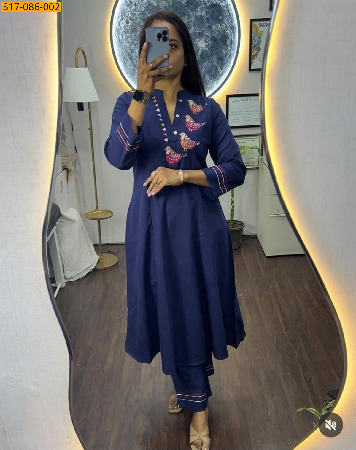 Navy blue Fancy Cotton Kurti with Pant set 